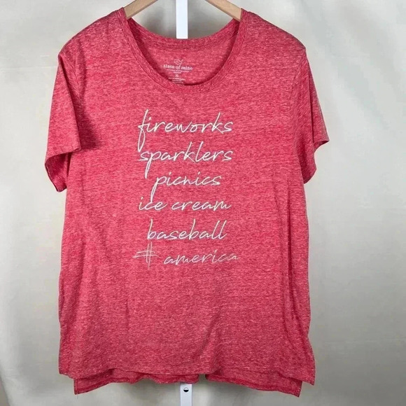 State of Mine Holiday T-Shirt Size XL Red Short Sleeve Script Party Fireworks - Picture 1 of 4